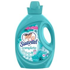 a bottle of swaddled complete laundry deterant on a white background with blue flowers