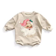 This retro vintage santa sweatshirt is perfect for any girl this holiday season and is a must have cozy staple for your your holiday wardrobe! Available in our trendy terry sweatsuit romper for babies and cozy black and creams weatshirts for adults. Casual Winter Onesie With Cartoon Print, Cream Cotton Onesie For Winter, Winter Cream Cotton Onesie, Cream Long Sleeve Onesie For Fall, Casual Long Sleeve Cream Onesie, Long Sleeve Cotton Onesie For Holiday, Cotton Long Sleeve Onesie For Holiday, Cream Long Sleeve Onesie For Winter, Casual Cream Onesie For Loungewear