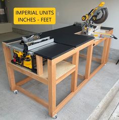 a workbench with a table saw and tools on it that says imperial units inches - feet