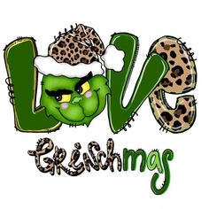 the word love is made up of green letters and a leopard print hat on top