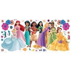 the disney princesses are all lined up in their dresses and tiara's