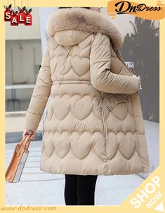 Winter Ladies Long Cotton Padded Clothes Slim Fit Jacket Fur Collar Hooded Cotton-padded Coat Jacket Fur Collar, Jacket Fur, Slim Fit Jackets, Padded Coat, Workout Jacket, Cotton Pads, Fur Collar, Fur Collars, Fur Jacket