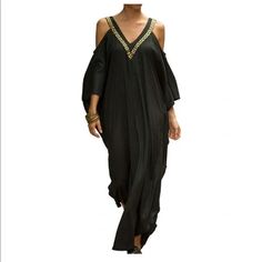 Cute Beach Cover-Up, Kaftan New Without Tags Women's Beach Cover Up, Long Kaftan, Bathing Suit Cover-Up, Maxi Dress Product Details Fabric Type Loose Style Long Kaftan Maxi Dress. Material: Viscose, Polyester. Breezy, Skin-Friendly, And Soft Fabric With Smooth And Comfortable Touch Closure Type Tie Neck Style Open Neck Elegant Summer Kaftan For Vacation, Elegant Summer Vacation Kaftan, Black V-neck Dress For Holiday, Black V-neck Holiday Dress, Holiday Tunic Dress For Beach Season, Black Summer Vacation Dress, Flowy Black V-neck Beach Dress, Summer Evening Beach Dress, Elegant Tunic Cover-up For Vacation