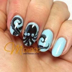 Penny Lazic Octopus Nails  This was hand painted! Octopus Nails, Ocean Nail Ideas, Ocean Nail, Ocean Nails, Nautical Nails, Manicure Nail Art, Nails Only, Get Nails