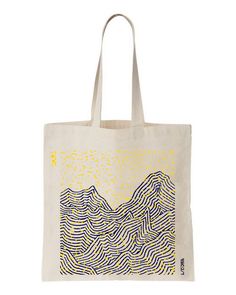 "Golden Snow" tote bag French made. Woven and printed in France. Durable cotton bag with print: 100% cotton 180gr/m2 37cm x 40cm 64cm handles L/INDIAN, that's what his father called Sébastien when he did something stupid. Today he no longer does stupid things, he draws mountains in a graphic way which he subtly calls MOUNTAINS (because English is cool). His main inspirations are street art and land art which he tries to combine to produce works to be consumed on site or taken away. Products in s Bride Survival Kit, Feminist Tote Bag, Graphic Tote Bag, Sac Tote Bag, Bride Tote Bag, Eco Friendly Shopping Bags, Tods Bag, Bride Tote, Handpainted Bags