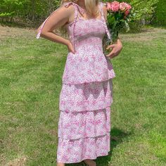 Floral Dress With Ties - Only Worn A Few Times - Great Condition Loveshackfancy Dress, Dress With Tie, Floral Dress, Pink White, Colorful Dresses, Maxi Dress, Womens Dresses, Floral, Pink