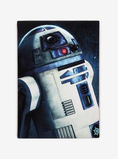 a star wars r2d2 poster is shown in this artistic photo, it appears to be painted on canvas