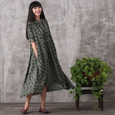 Sku:GCGS935ÂÌTwopocketMaterial:linenColor:GreenSleeve: short sleeveSeason:summerFree sizeLength(before): 95.5 cm/ 37.60 "Length(after): 106 cm/ 41.73 "Shoulder: 40 cm/ 15.75 "Bust: 132 cm/ 51.97 "Sleeve: 24 cm/ 9.45 "Hem: 202 cm/ 79.53 "Our model of ,Weight: 51kg/112.43Ibs and is 168cm/5.51" tall Linen Dress, Summer Shorts, Free Size, Short Sleeve Dresses, Green