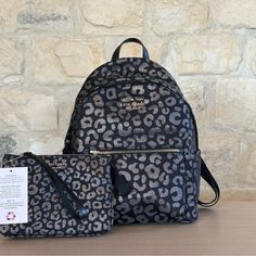 Guaranteed Authentic Brand New With Tags Attached Bundled 2pcs Backpack + Wristlet Set Backpack: Brand New Tags Kate Spade Chelsea Medium Nylon Backpack In Cheetah / Leopard /Animal Print In A Shimmery & Metallic With A Winter Snow Cheetah / Leopard Print Feel Shimmers / Glittery, Does Not Rub Off... Backpack Details Color :Black Multi 13.7"H X 10.4"W X 7.2"D Nylon Smooth Pvc Trim Metal Pinmount Logo Two Way Spade Jacquard Lining Interior: Front Slip, Front Credit Card Slots, Key Leash, & Back Z Pvc Trim, Girly Bags, Leopard Animal, Kate Spade Bag, Winter Snow, 7 H, Gold Color, Leopard Print, Zip Pockets