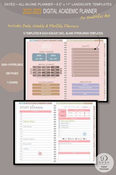 the digital planner is open and ready to be used as a printable planner for students