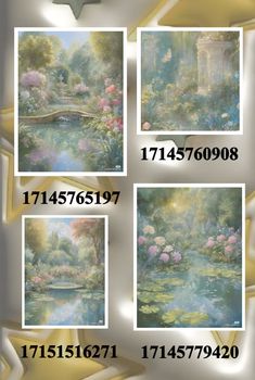 four pictures with flowers and water lilies on them, all in different sizes and colors