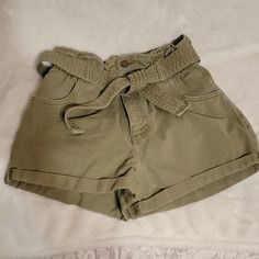 Nwot Abercrombie And Fitch Size Small High Waisted Belted Shorts In New Condition. True To Size Way Too Big For Me... Belted High Rise Bottoms For Summer, Casual Belted Bottoms With Paperbag Waist, Casual Belted Paperbag Waist Bottoms, Casual Paperbag Waist Belted Bottoms, Cotton Paperbag Waist Bottoms With Tie, Cotton Bottoms With Tie And Paperbag Waist, Trendy Green Bottoms With Tie Waist, Trendy Short Bottoms With Banded Waist, Belted Cotton Shorts