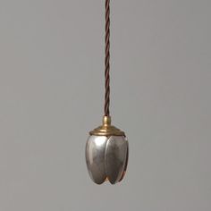 a metal object hanging from a rope with a light bulb on it's end