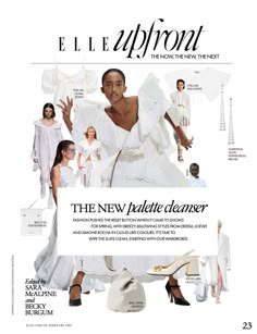 the front cover of an article in fashion magazine, featuring models wearing white dresses and accessories