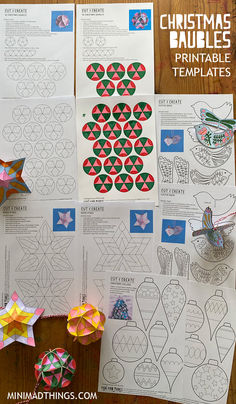 christmas printable templates for paper crafts on a table with origami stars