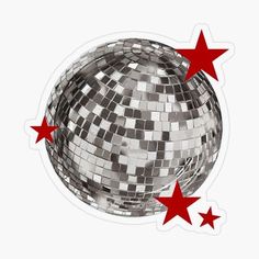 Disco Ball Sticker, Red Stars, Disco Ball, Stars, For Sale, Red, Silver, Art