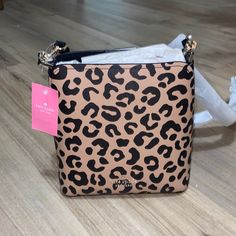 Kate Spade Leopard Print Purse/ New With Tags Wealthy Woman, Yellow Leather Bag, Kate Spade Purse Pink, Pretty Purses, Kate Spade Shoulder Bag, Bags Kate Spade, Printed Purse, Black Leather Tote Bag, Ostrich Leather