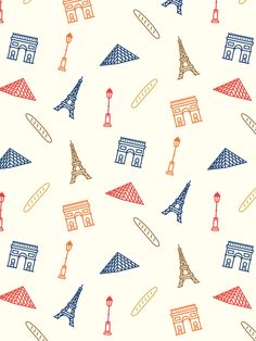 an image of the eiffel tower pattern on a white background with red, blue and yellow colors