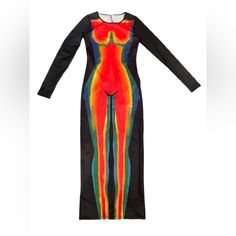 This Curve-Hugging Cut & Sew Long Sleeve Dress, Features A Heat Map Of A Womanly Body Shape On The Front And Back. Dress Is Made Out Of Spandex To Give A Very Stretchy And Comfortable Fit To Any Body Type. Runs True To Size. New Without Tags Black Fitted Dresses With Graphic Print, Fitted Maxi Length Dress With Graphic Print, Black Graphic Print Bodycon Dress, Black Bodycon Dress With Graphic Print, Red Graphic Print Dress For Party, Fitted Long Sleeve Dress With Graphic Print, Graphic Print Bodycon Dress For Night Out, Party Bodycon Dress With Graphic Print, Fitted Graphic Print Dresses For Night Out