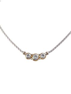 Beijos Three Stone CZ Necklace #JohnMedeiros #Jewelry #JohnMedeirosJewelry #handmadejewelry #designerjewelry Cz Necklace, Cz Stone, Three Stone, Bezel Setting, Diamond Pendant, Luxury Jewelry, Crystal Necklace, Garnet, Two Tone