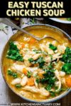 a bowl of hearty tuscan chicken soup with broccoli