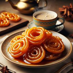 there are some pretzels on the plate next to a cup of hot chocolate