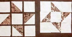 four squares with different designs on them, one is white and the other is brown