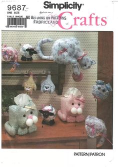 an image of stuffed animals on the cover of a sewing pattern for dolls and bears