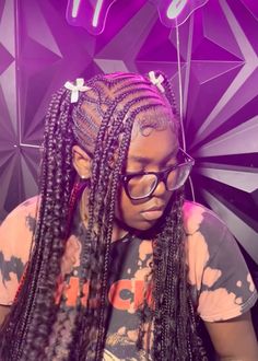 @hairbylaiorr Hairstyle Ideas Braids Black Women, 2 Braids Going Into 1, Quick Hairstyles Braiding Hair, To Braids Into A Ponytail, Cute Hairstyles For 13th Birthday Braids, Braided Ponytail With Braided Bangs, Cute Hairstyles In Braids, Braids For Your Birthday, Hot Pink Faux Locs