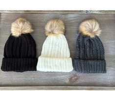 Aspen Textured Knit Beanie With Pom - Etsy Hats Crochet, Crochet Beanies, Crochet Beanie, Skull Cap