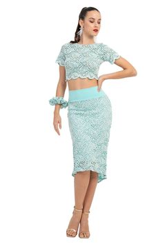 Argentine Tango skirt, Mint floral lace skirt, Milonga fishtail skirt, Elastic waist bodycon skirt, Latin dance skirt, Ballroom show skirt by conDiva on Etsy Baby Pink Top, Floral Lace Skirt, Tango Skirt, Tango Outfit, Stretch Lace Fabric, Argentine Tango, Fishtail Skirt, Bandeau Bra, Lace Crop Tops