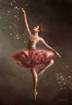 a painting of a ballerina in pink and white