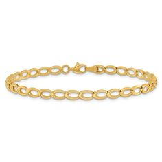 14k yellow gold polished 4mm open link bracelet with a fancy lobster claw clasp. Classic 14k Gold Charm Bracelet With Lobster Clasp, Classic Yellow Gold Charm Bracelet, Tanzanite Jewelry, Loose Pearls, Bracelets Gold Diamond, Gold Diamond Necklace, Gold Diamond Earrings, Ruby Jewelry, Emerald Jewelry