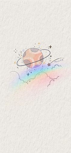 an image of a rainbow and saturn with stars in the sky above it, on a white paper background