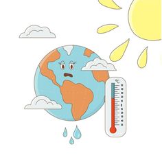 concepto de calentamiento global y cambio climático. los rayos del sol caen sobre el planeta tierra, el termómetro muestra una alta temperatura del aire. ilustración vectorial Pikachu, I Hope, Fictional Characters