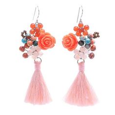 A fun evening out demands an equally bright and vibrant ensemble to match. Get started with this pair of earrings designed by Nareerat for an unrivaled look. The artisan crafts a bouquet bursting with quartz agate carnelian cultured freshwater pearl and glass and plastic beads while a pale pink tassel crafted with cotton thread dangles below. Tassel Crafts, Pink Tassel, Candy Bouquet, Pearl Earrings Dangle, Plastic Beads, Artisan Craft, Cotton Thread, Designer Earrings, Pale Pink