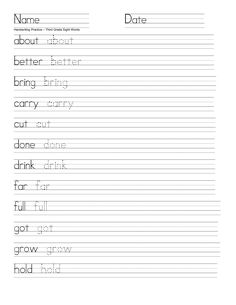 handwriting worksheet for kids with the words'name'and'date '