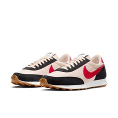 (WMNS) Nike Daybreak 'Siren Red' CK2351-010 - KICKS CREW Nike Sporty Running Shoes With Red Sole, Casual Red Running Shoes With Rubber Waffle Outsoles, Nike Casual Running Shoes With Red Sole, Nike Daybreak, Black Siren, Textile Logo, Faux Leather Heels, Round Toe Heels, Black Khakis