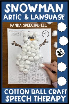 snowman artic and language activity for kids to learn how to spell with cotton balls