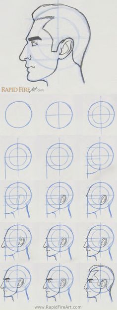 an image of how to draw a man's head with different angles and lines