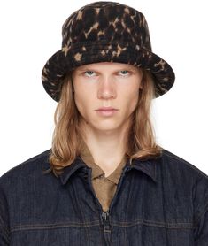 Jacquard-woven wool-blend bucket hat in black and brown. · Leopard pattern throughout · Quilted brim · Satin lining Supplier color: Dk. brown/Poly/Wool Brown Flat Brim Bucket Hat For Winter, Brown Bucket Hat For Fall, Brown Bucket Hat With Curved Brim, Brown Leopard, Leopard Pattern, Jacquard Weave, Engineered Garments, Apparel Accessories, Bucket Hat