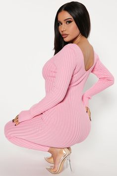 Available In Black, Red, Pink, Blue And Taupe Ribbed Dress V Neckline Ankle Length Long Sleeve Knit 80% Viscose 20% Nylon Imported | Kallan Knit Dress in Pink size 1X by Fashion Nova Ribbed V-neck Sweater Dress For Loungewear, Ribbed V-neck Stretch Mini Dress, Stretch Ribbed V-neck Mini Dress, Ribbed Knit V-neck Bodycon Dress, Fitted V-neck Sweater Dress For Loungewear, Pink Fitted V-neck Sweater Dress, Stretch Knit V-neck Bodycon Dress, V-neck Stretch Mini Dress For Loungewear, Stretch V-neck Mini Dress For Loungewear