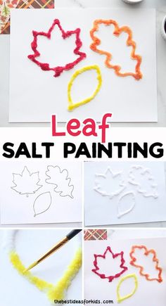 leaf salt painting is an easy fall art project for kids