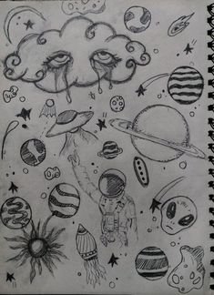 a drawing of different planets and stars