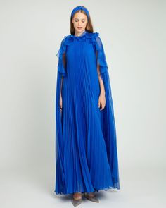 Blue Kaftan, Royal Blue Dress, Pleated Chiffon, Flared Dress, Blue Maxi, Style Maxi Dress, Long Dresses, Blue Dress, Chiffon Dress