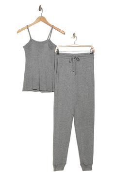 You'll want to sleep (or lounge) all day in these soft pajamas that pair a camisole with matching joggers. 18" top length; 30" inseam; 12" rise (size Small) Square neck; spaghetti straps 50% polyester, 30% rayon, 20% acrylic Machine wash, dry flat Imported Heather Grey Cotton T-shirt For Loungewear, Comfortable Full-length Sleepwear For Relaxation, Cotton Full-length Relaxed Fit Sleepwear, Cotton Stretch Full-length Sleepwear, Comfortable Full-length Sleepwear With Elastic Waistband, Soft Pajamas, Honeydew, To Sleep, Square Neck