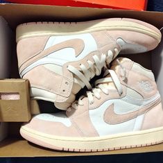 Women's Pink And White Suede Air Jordan 1 Retro Hi Top Sneakers. Worn Only Twice, Comes With Second Pair Of Pink Shoestrings. Cute Jordans, Pink Jordans, Nike Shoes Air, Hi Top Sneakers, Air Jordans Women, Hi Top, Air Jordan 1 Retro, Jordan 1 Retro, Dream Shoes