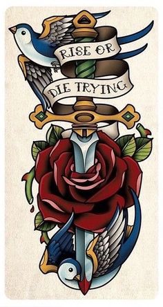 Old School Style Tattoo, School Tattoo Ideas, Rose And Dagger Tattoo, Rose And Dagger, Sailor Tattoos, Traditional Style Tattoo, Sailor Jerry Tattoos, Traditional Tattoo Sleeve, Old School Tattoo Designs