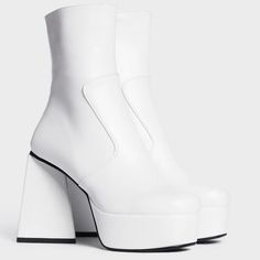 4 Inch Heels 1 Inch Platform Triangle Heel Never Worn White Vegan Leather Heeled Boots Lamoda Pink Platform Boots, Goth Platforms, Dolls Kill Shoes, Ellie Shoes, Platform Heels Boots, Pink Platforms, Velvet Boots, Gogo Boots, Leather Heeled Boots