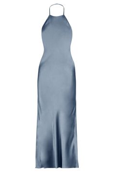 La Lune Low Back Halter Neck Midi Dress | Blue Smoke | Dresses | Shona Joy – Shona Joy International Silk Dresses Outfit, Halter Neck Midi Dress, Satin Halter Dress, Blue Halter Dress, Midi Dress Blue, Blue Silk Dress, Shona Joy, Halter Midi Dress, Maid Dress